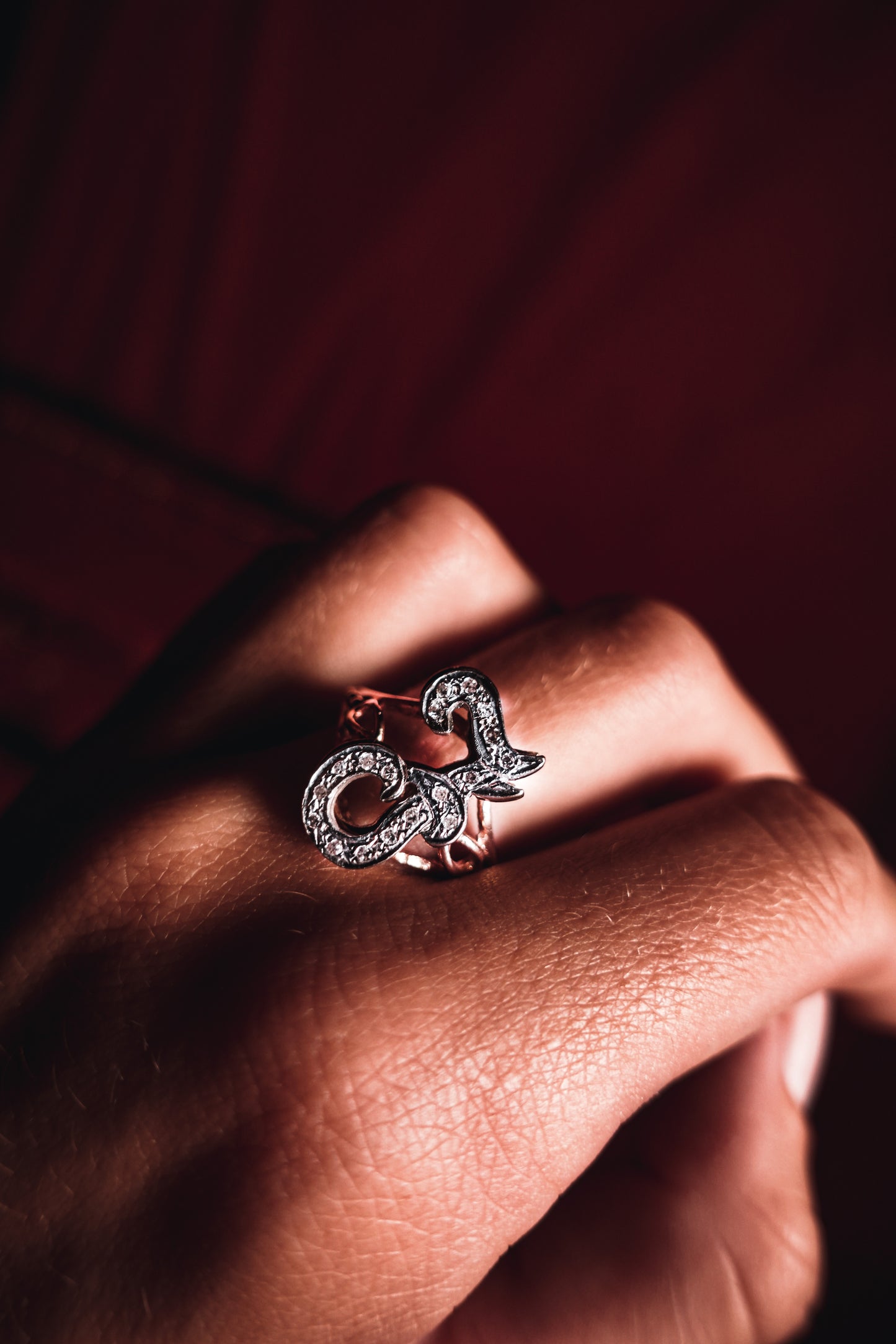 Dual Tone Monogram Ring With Diamonds
