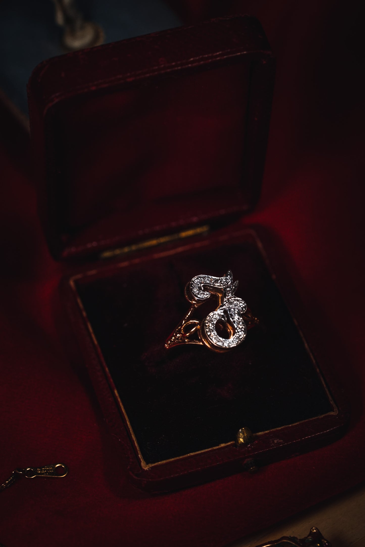 Dual Tone Monogram Ring With Diamonds