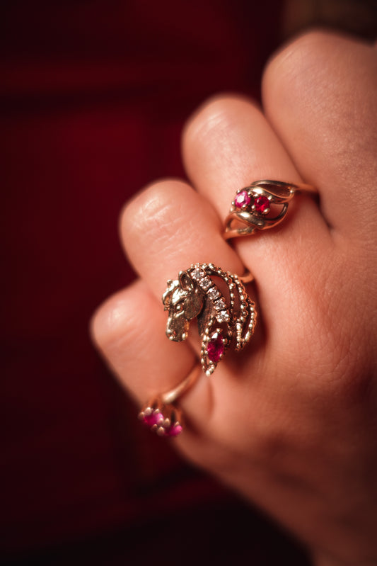 Horse Head Ring Set with Rubies And Diamonds