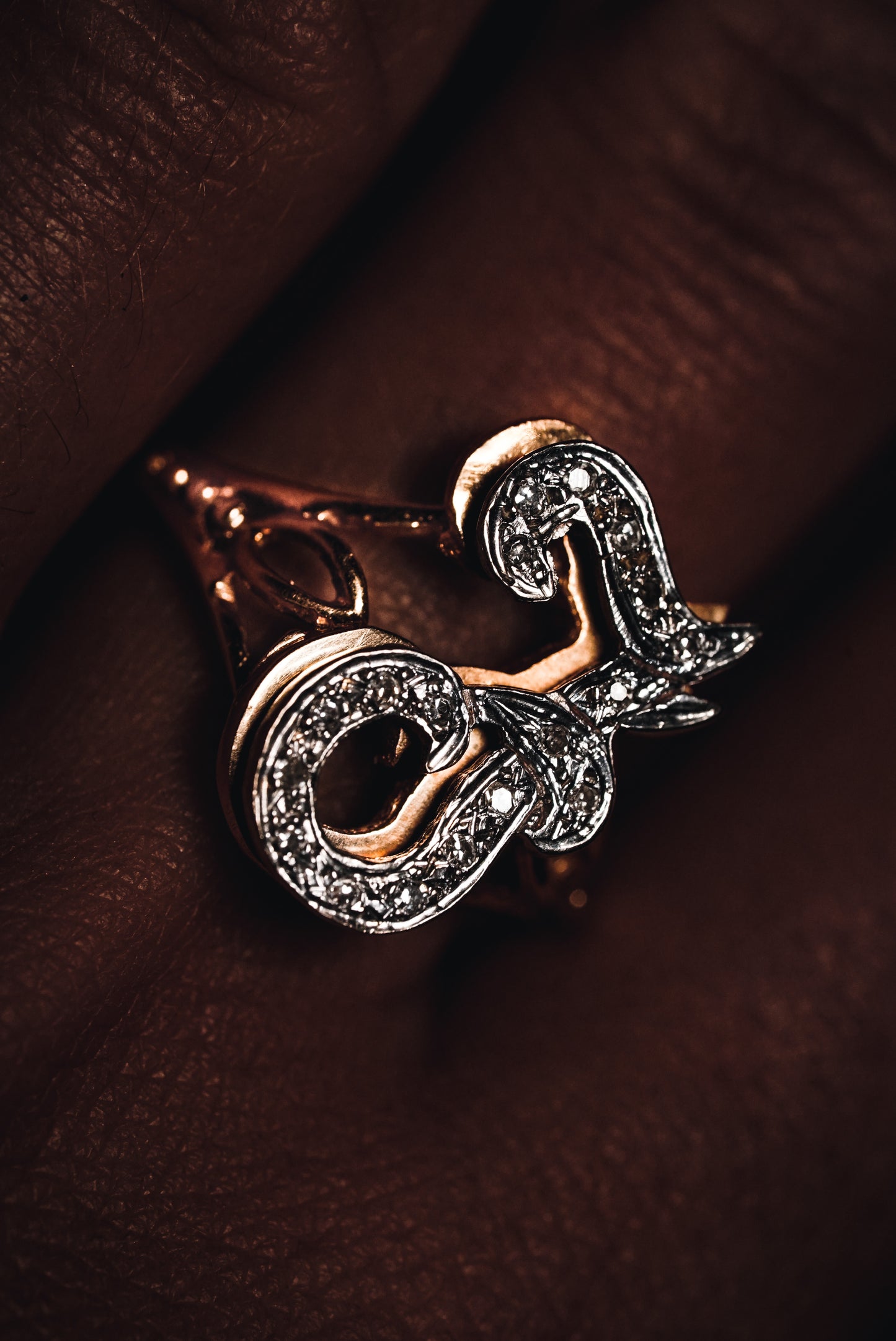 Dual Tone Monogram Ring With Diamonds