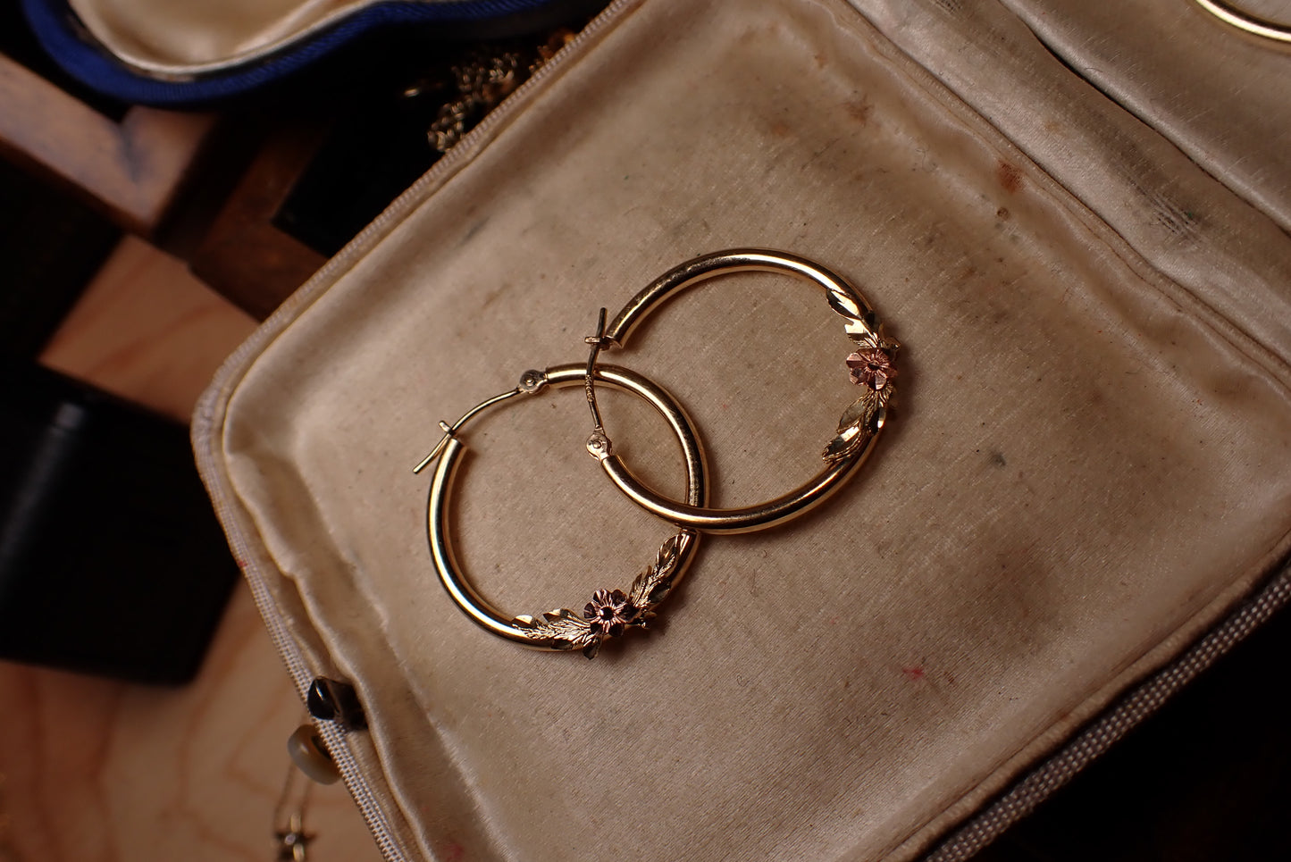 Delicate Vintage Rose Hoop Earrings