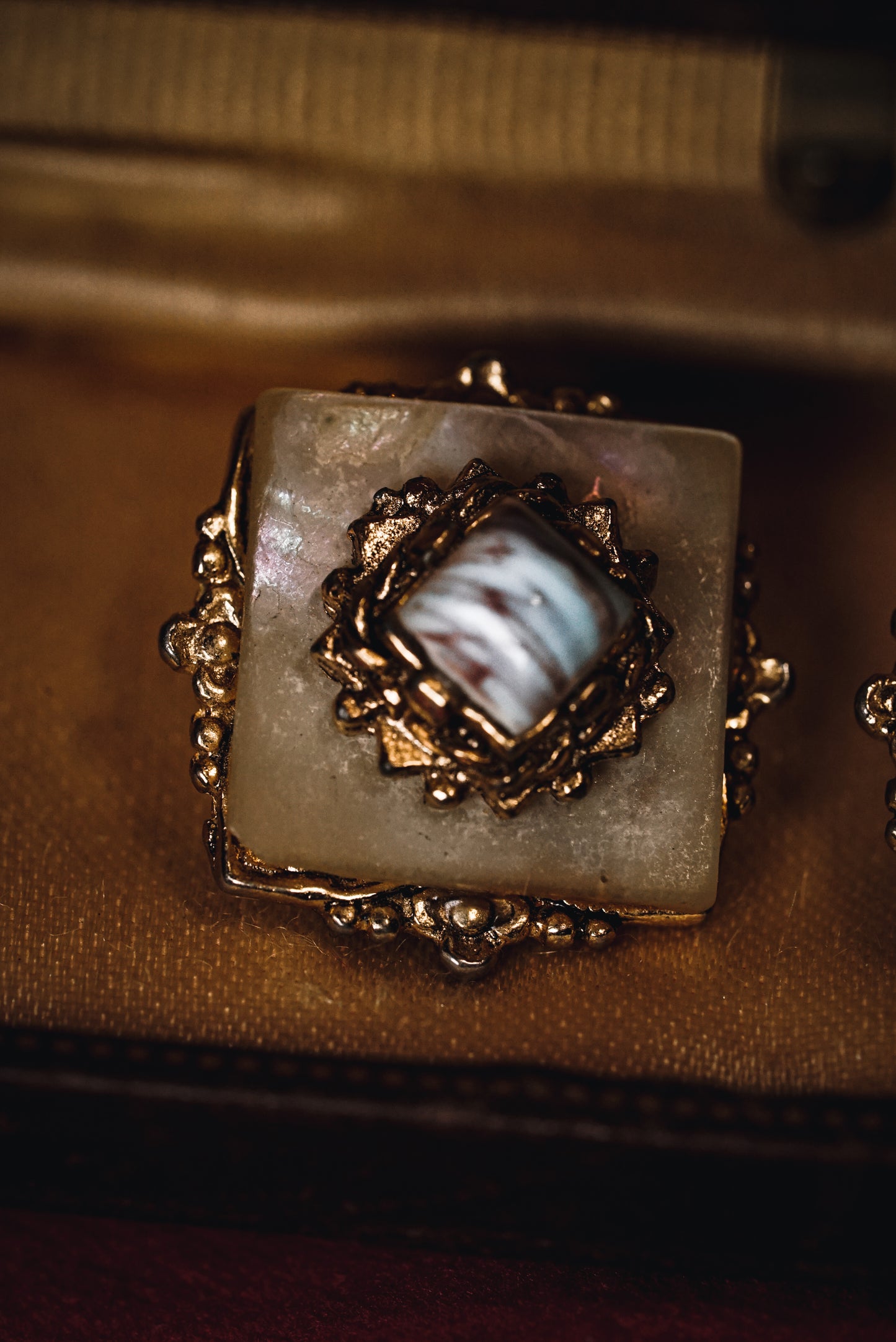 Extremely Rich Ornate Mother-of-Pearl & Aragonite Set - Matching Bracelet & Earrings