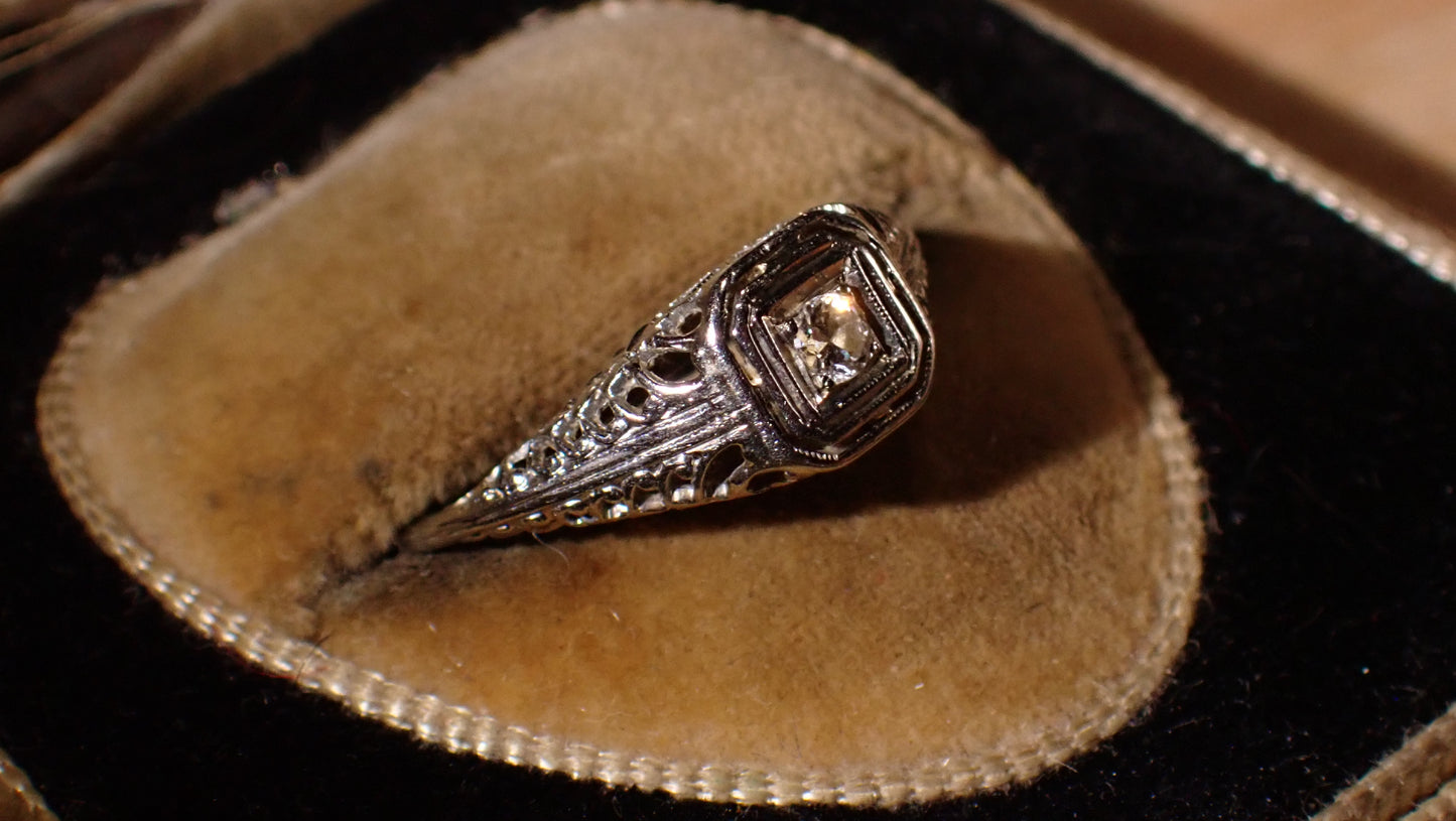 Vintage 14k White Gold and Diamond Ring