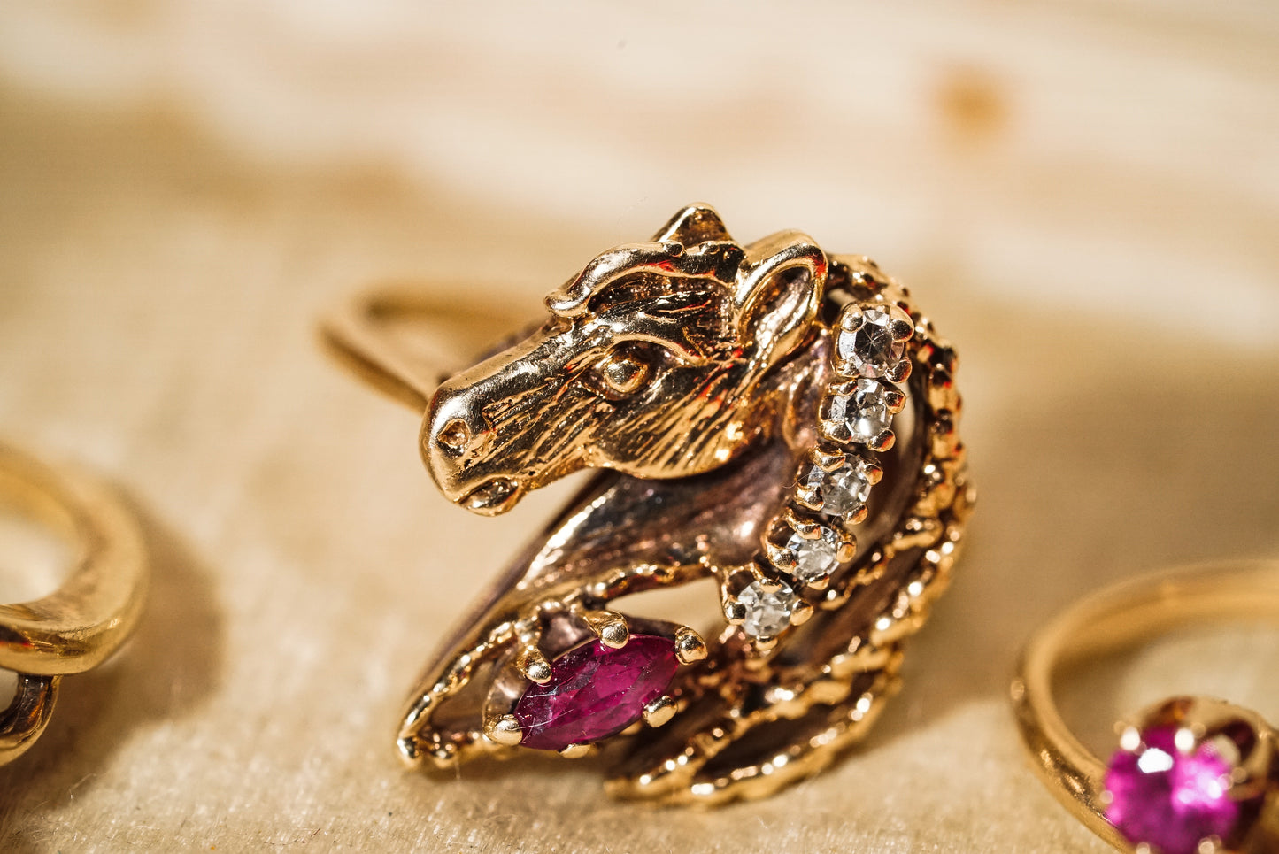 Extraordinary Horse Head Ring with Ruby And Diamonds
