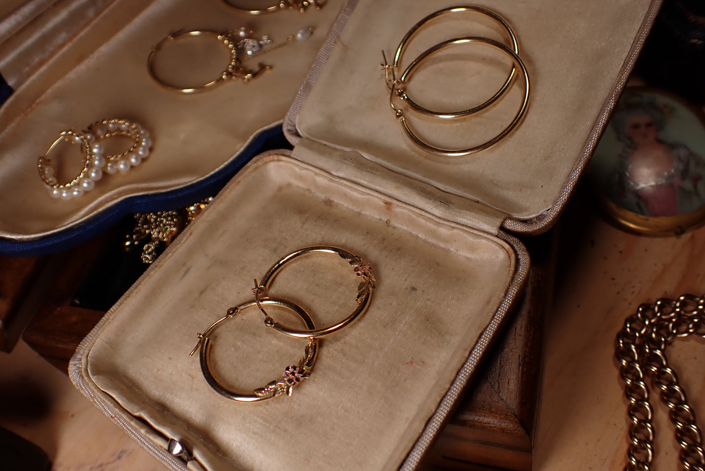 Delicate Vintage Rose Hoop Earrings