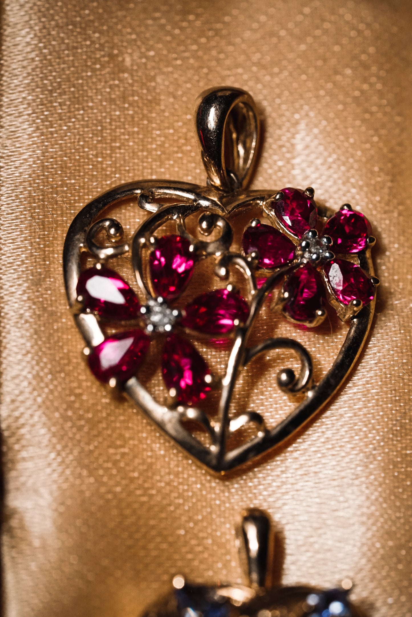 Dazzling Filigree Heart Pendant with Rubies & Diamonds