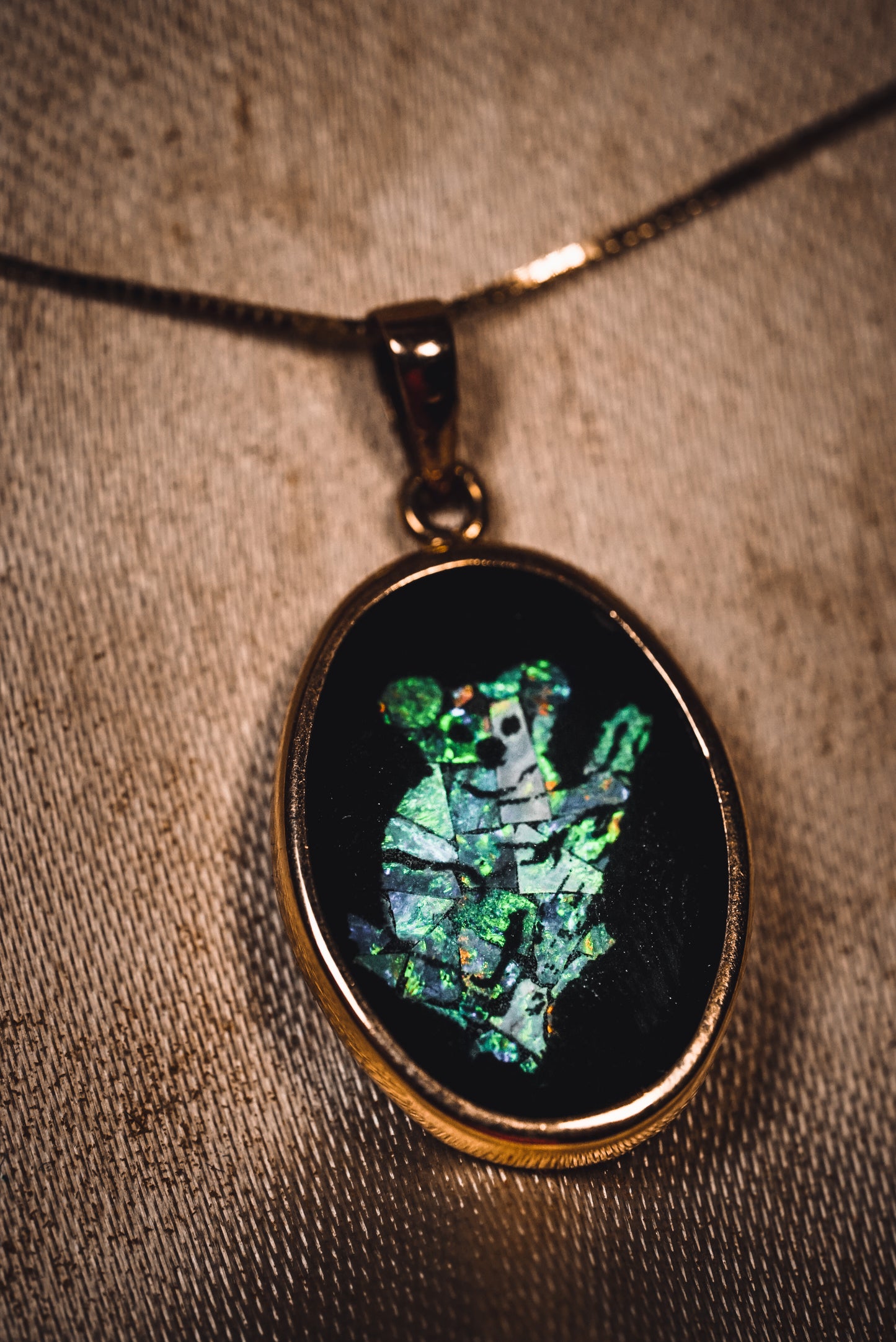 Adorable Koala Necklace with Iridescent Opal Mosaic