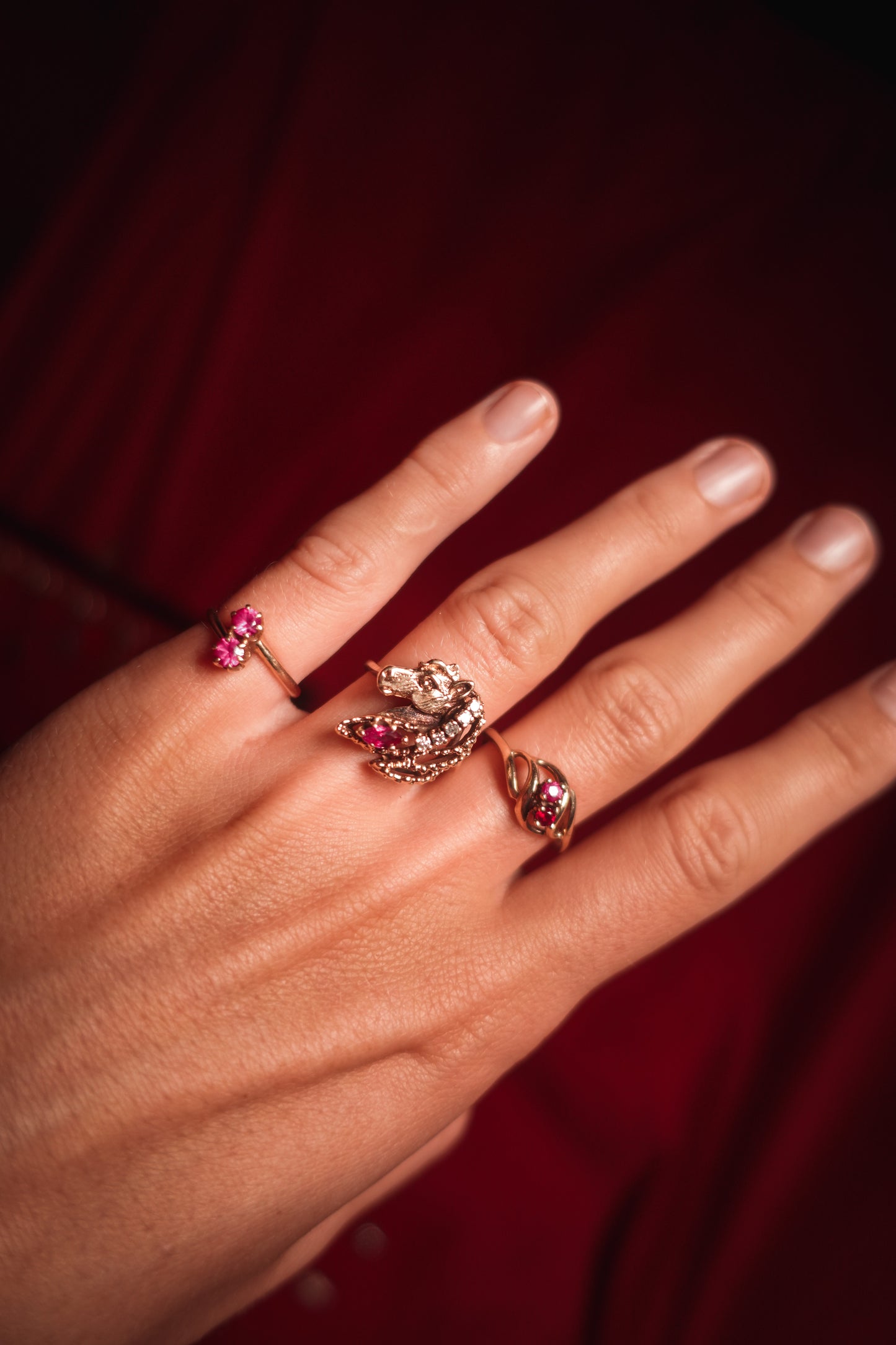 Horse Head Ring Set with Rubies And Diamonds