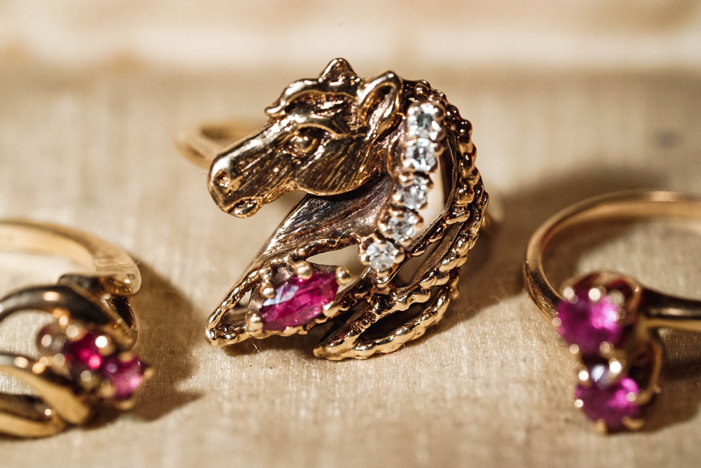 Horse Head Ring Set with Rubies And Diamonds