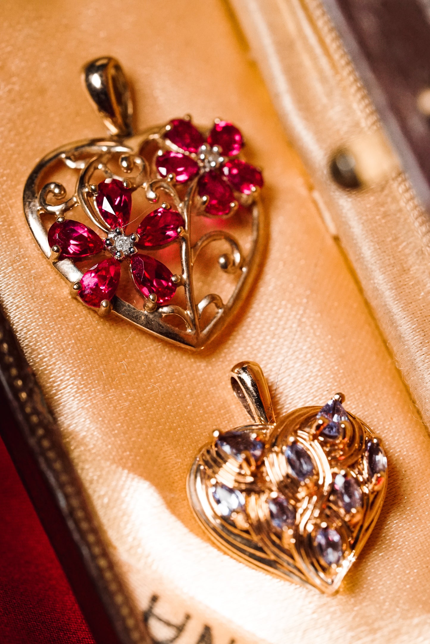 Dazzling Filigree Heart Pendant with Rubies & Diamonds