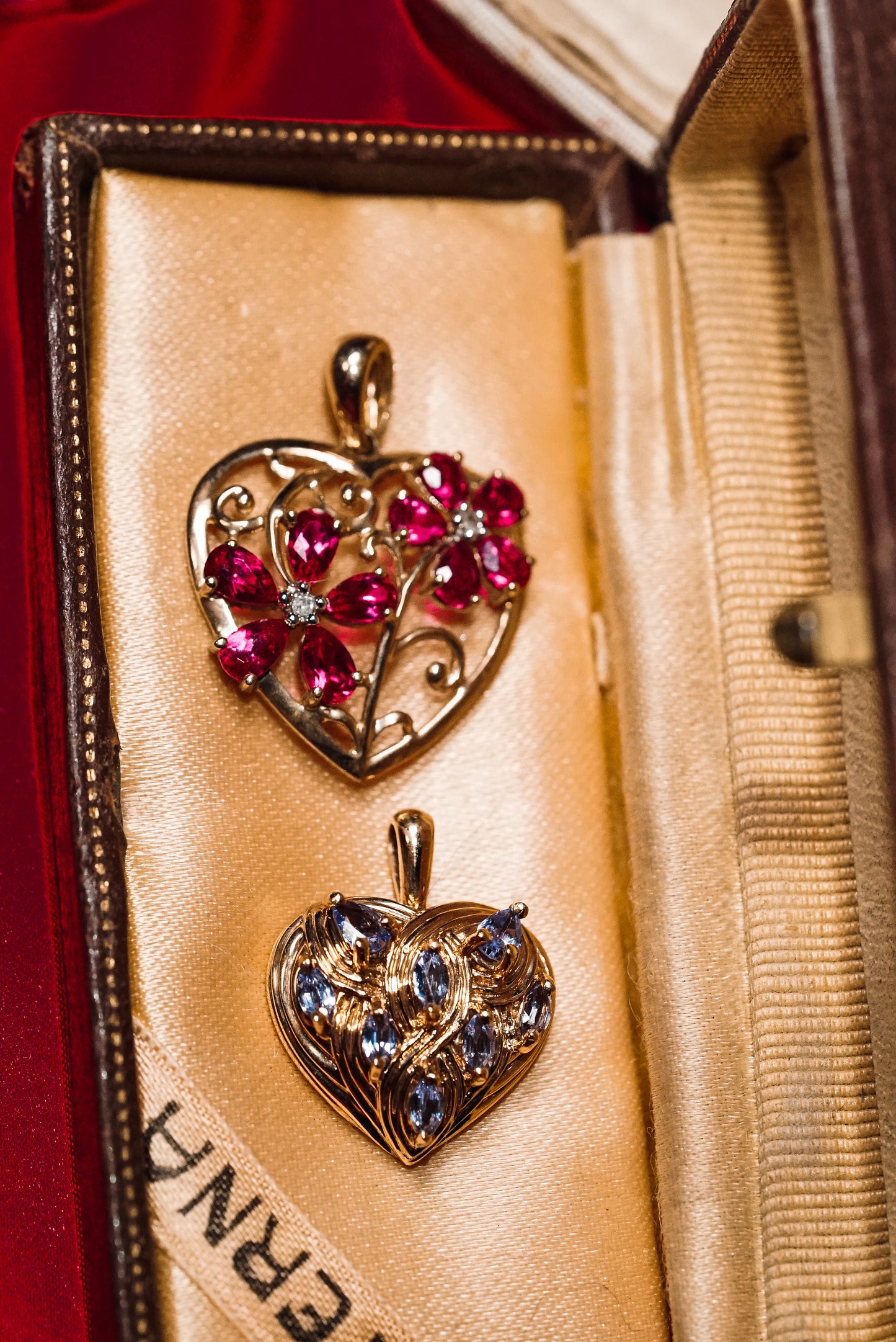 Dazzling Filigree Heart Pendant with Rubies & Diamonds