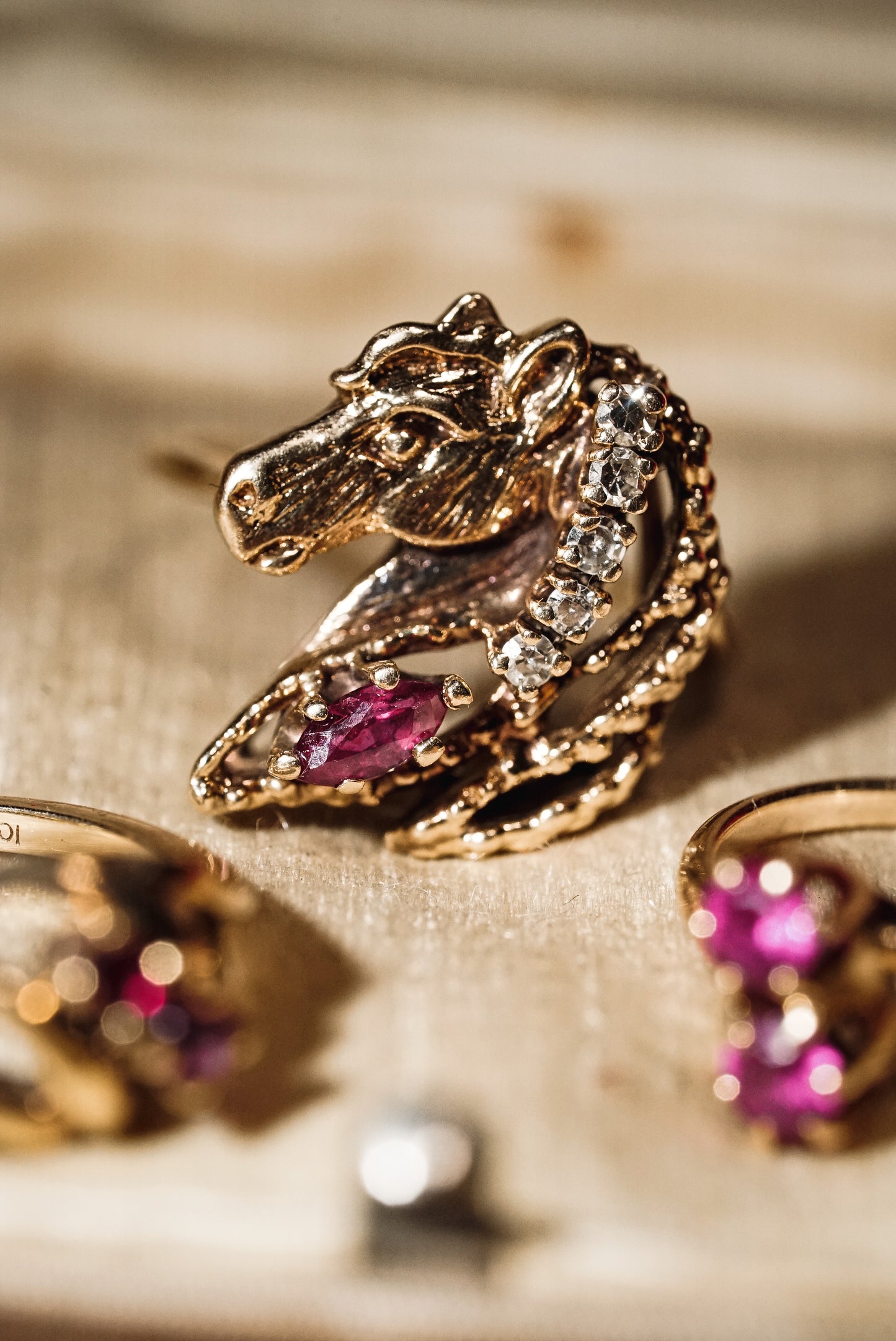 Horse Head Ring Set with Rubies And Diamonds