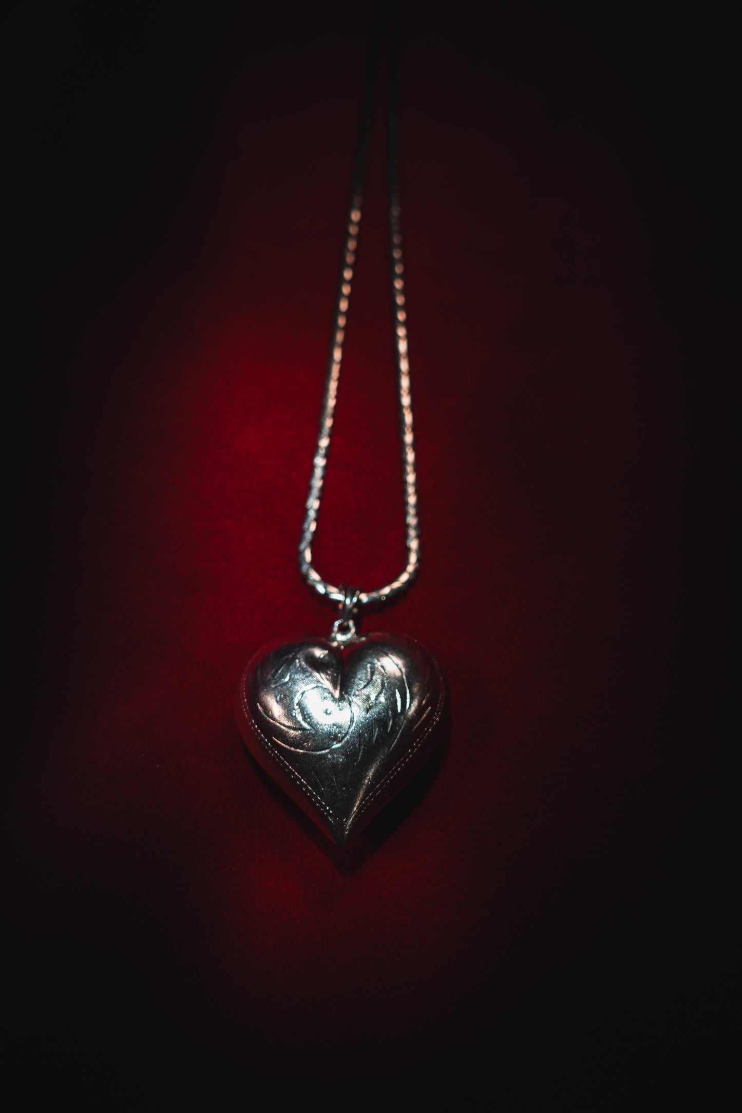 Vintage Silver Colossal Heart Pendant with Extra Long Chain