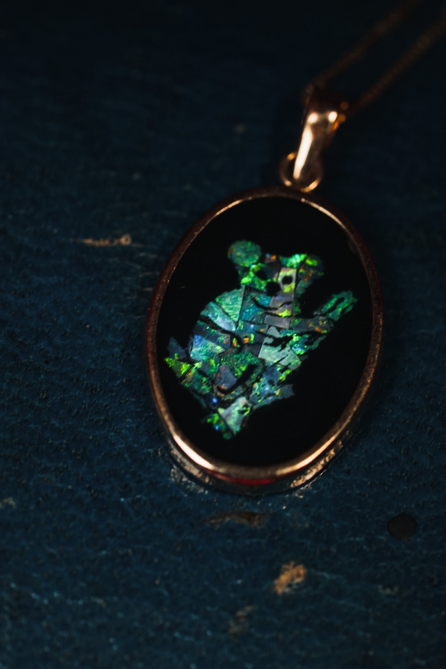 Adorable Koala Necklace with Iridescent Opal Mosaic