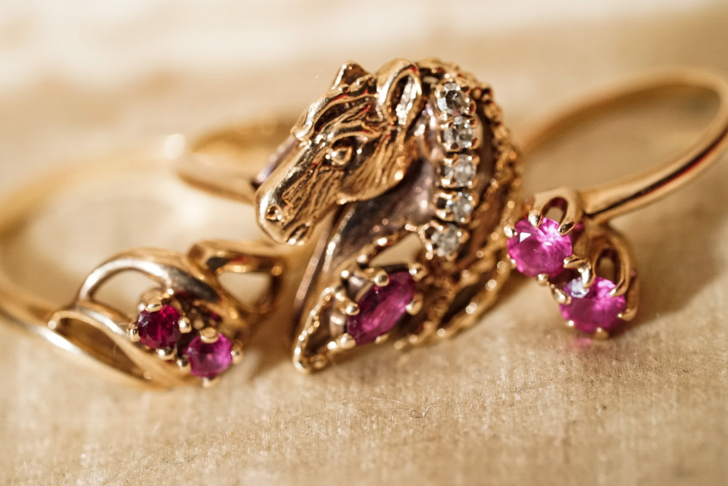 Horse Head Ring Set with Rubies And Diamonds