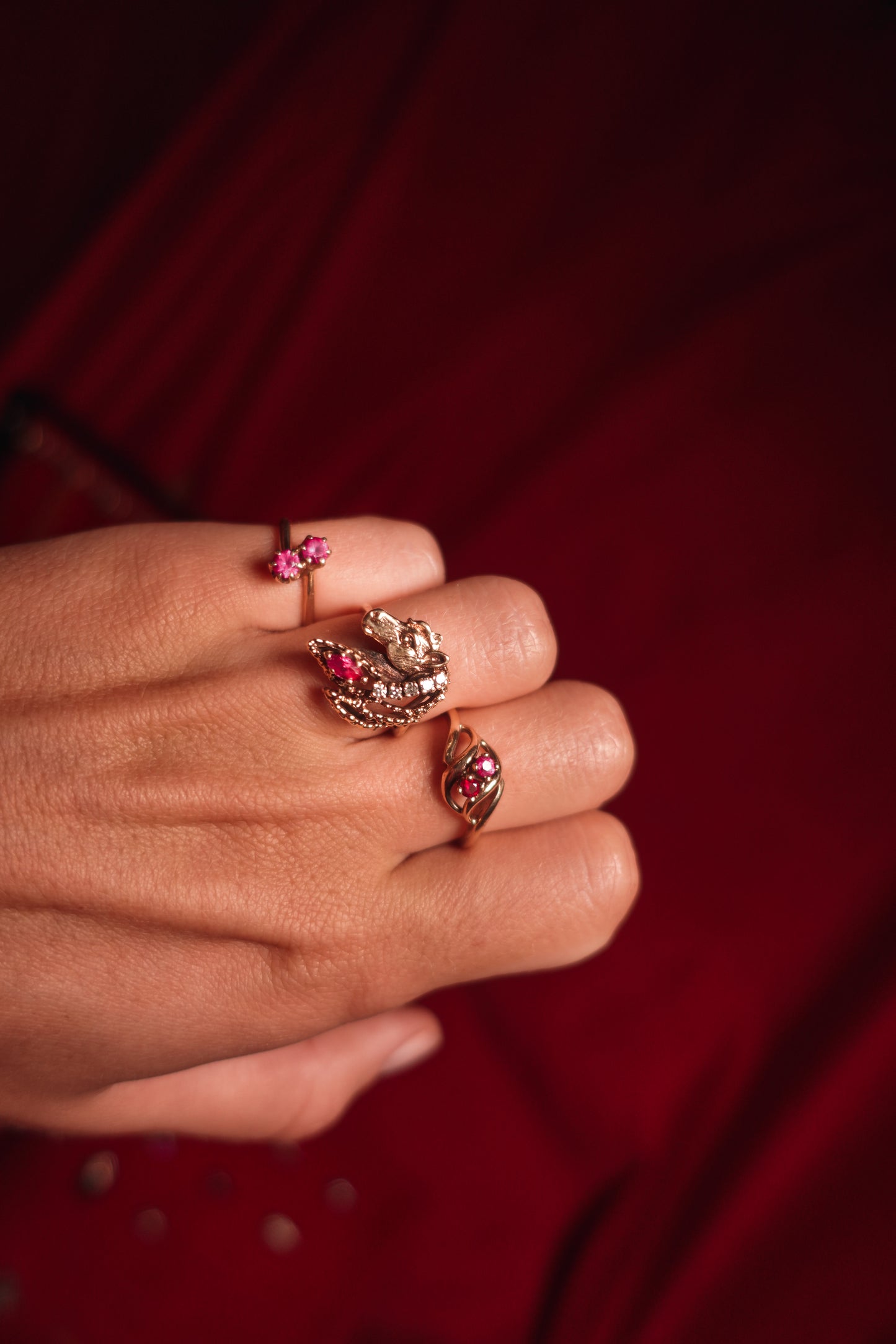 Horse Head Ring Set with Rubies And Diamonds